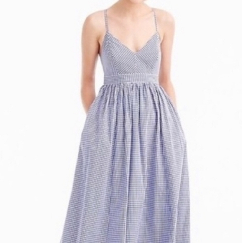 J.Crew Elegant Blue Gingham Maxi Cotton Dress